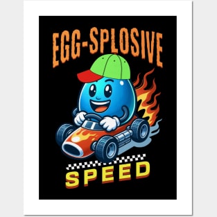 Easter Egg-Splosive Speed Funny Cute Easter Egg Race Car Racing Posters and Art